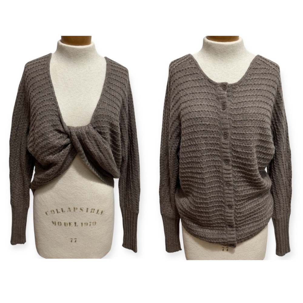 Vintage Moda International Reversible Sweater Women Medium Twist Button Wool Moh